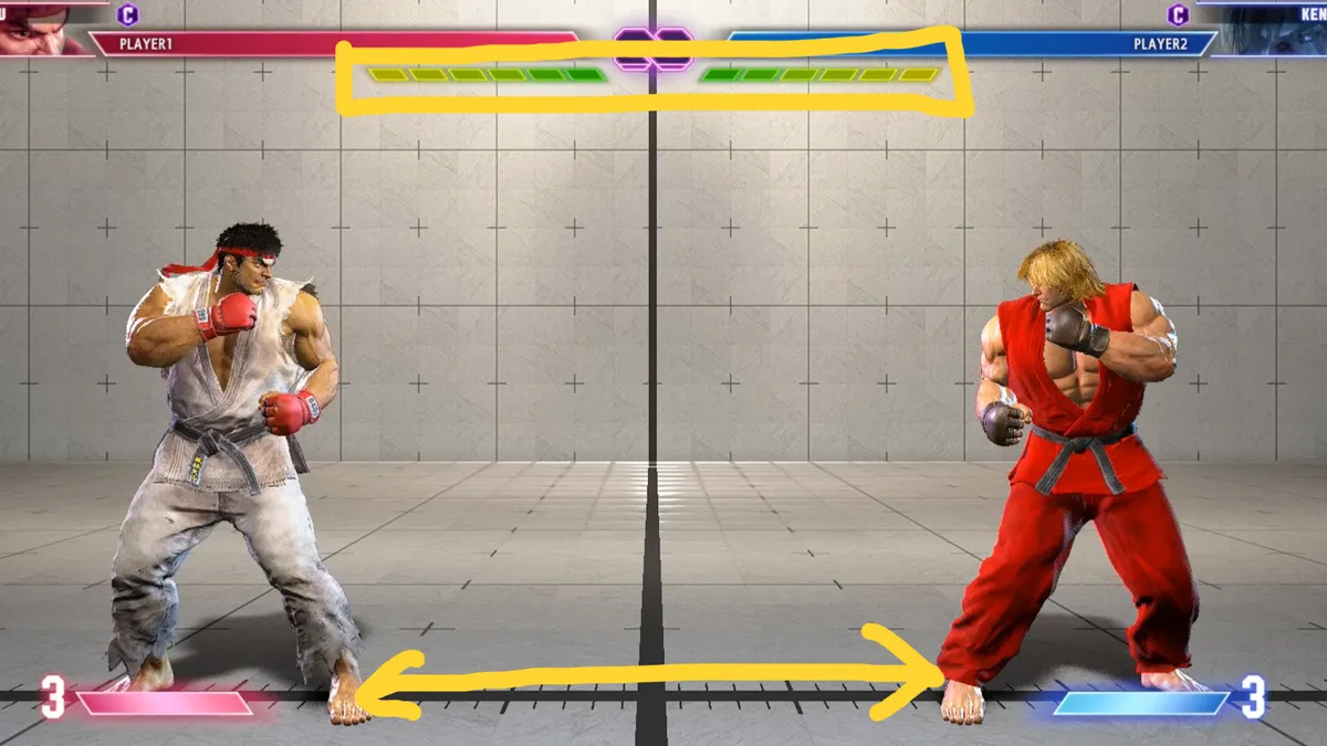 判断フィルターの基準となるUI要素（距離・ゲージ・画面位置）